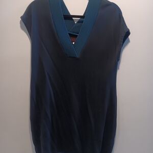 Elegant Black and Teal V-Neck Women's Sweatshirt Dress